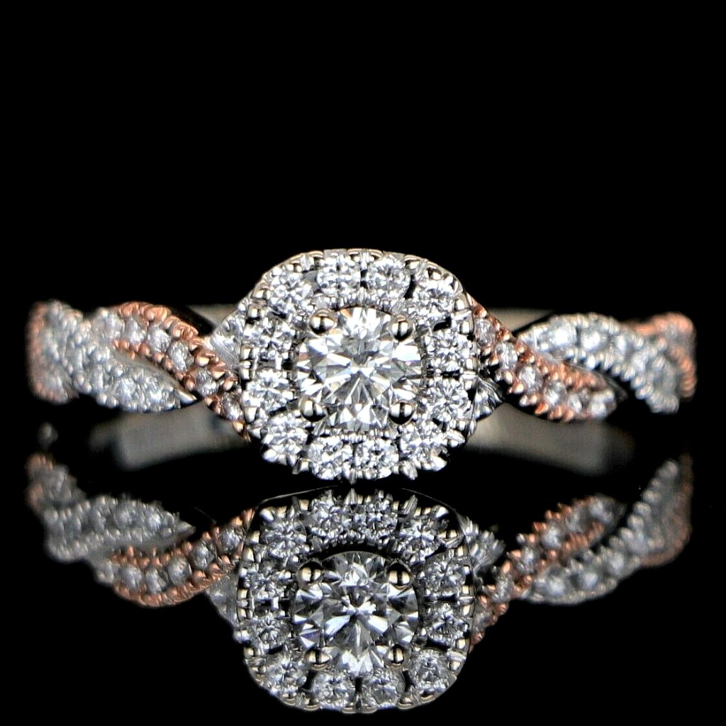 18128 Neil Lane 14k Rose White Gold Twist 0.50ct Halo Diamond Engagement Ring